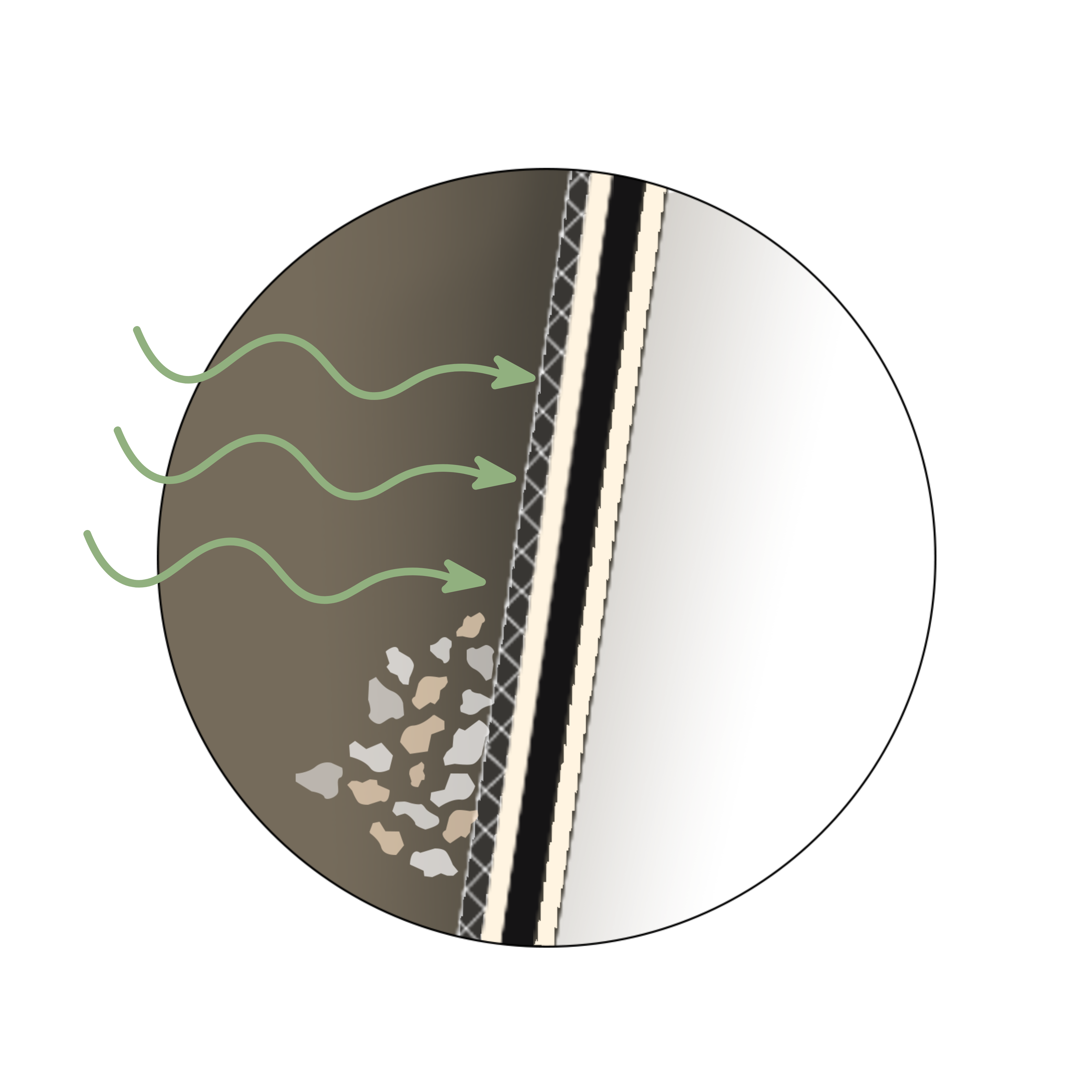 Magnified view of plastic lining