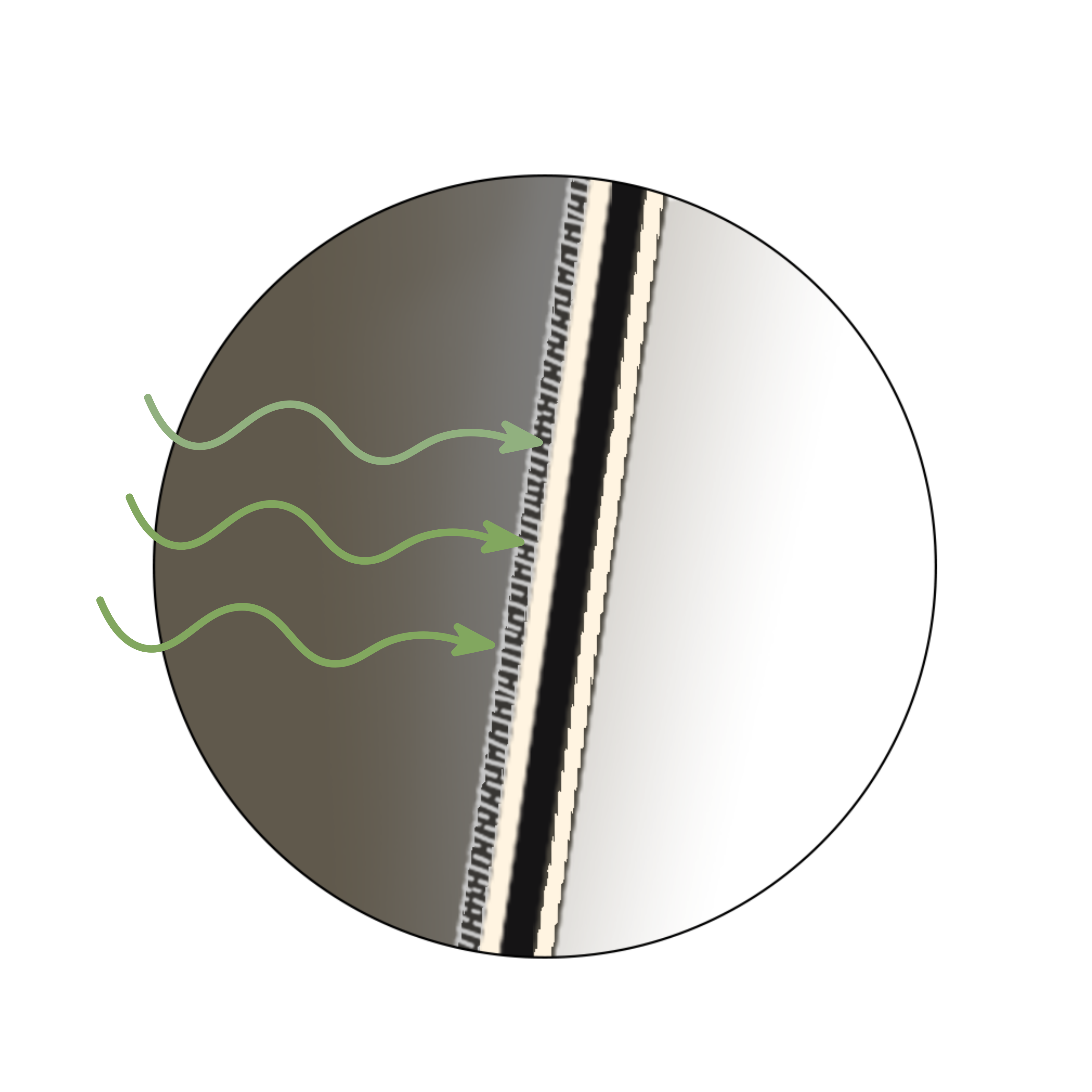 Magnified view of plastic lining